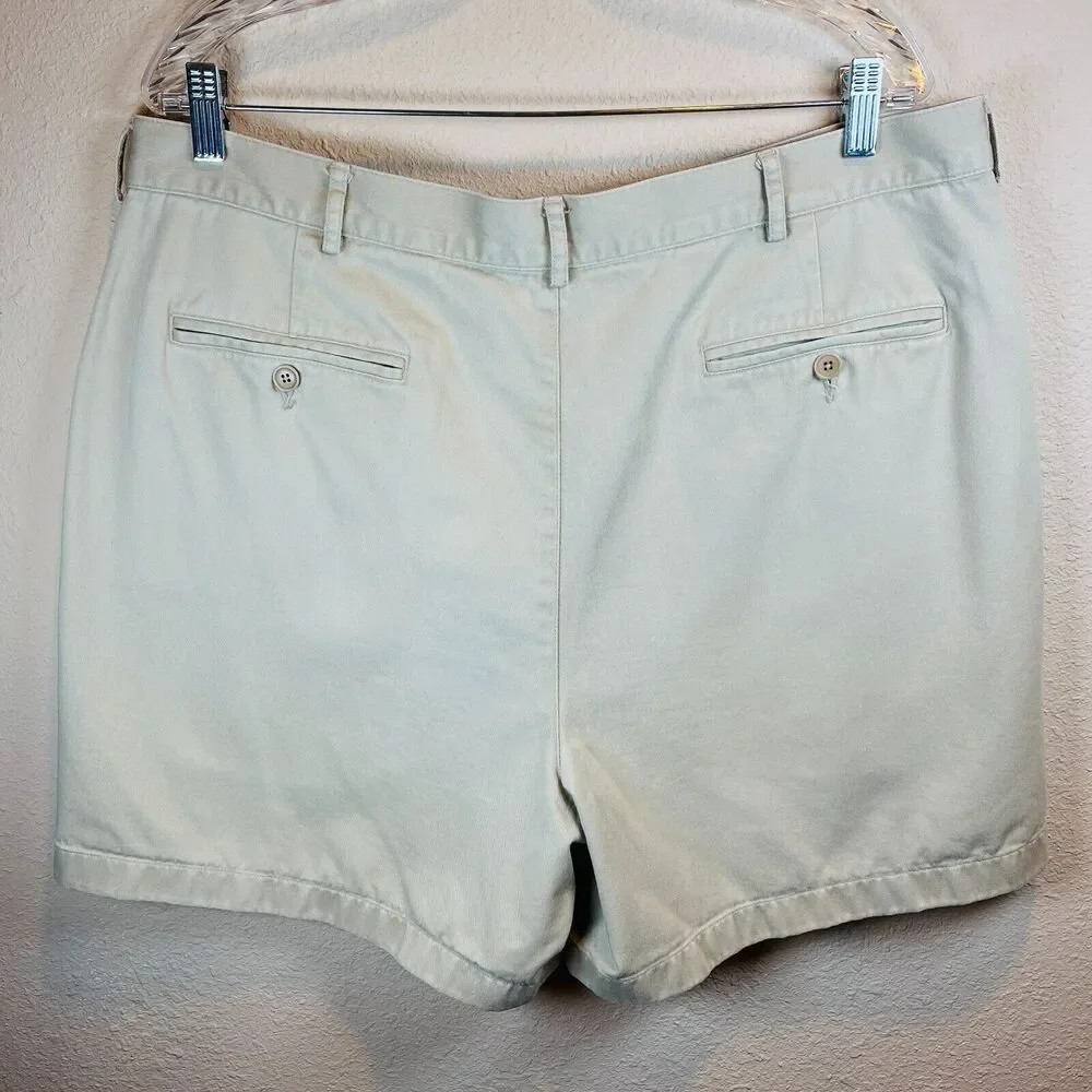 Lands' End Mens Shorts Sz 38 Beige Denim Slash and Back Button Pocket Belt Loops